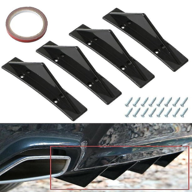Universal negro brillante 4 aletas de tiburón coche alerón para parachoques trasero ala difusor de labio Kit