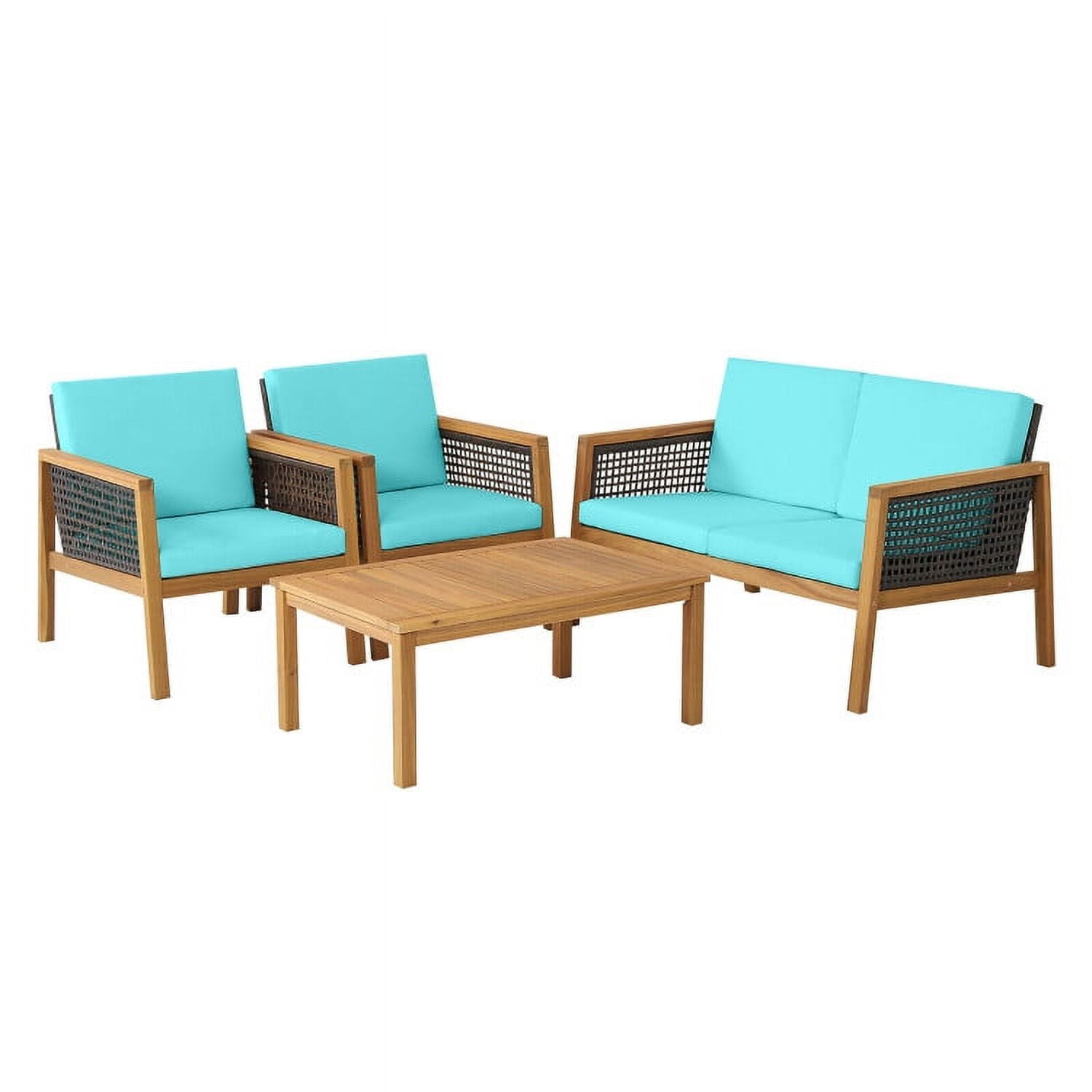 Aimee Lii 4 Pieces Wicker Furniture Set with Removable Cushions, Outdoor Patio Furniture, Turquoise Aimee Lii 4 Pieces Wicker Furniture Set with Removable Cushions, Outdoor Patio Furniture, Turquoise