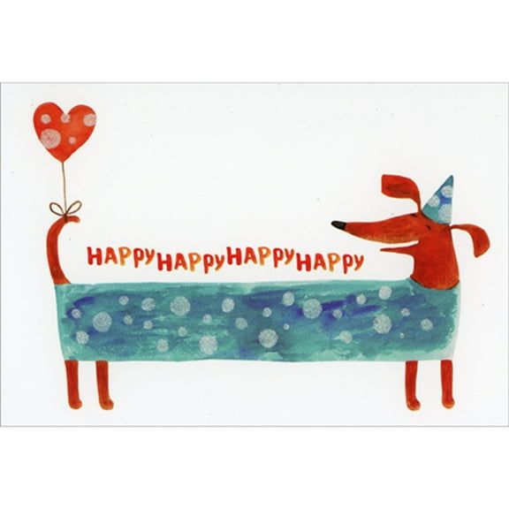 Pictura Long Dachshund in Dotted Blue Outfit with Heart Balloon Tied to Tail Funny / Humorous Birthday Card