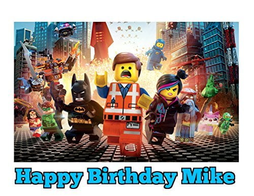 Lego Movie Batman Emmet Lucy Green Lantern Wonder Woman Rex Edible Cake Topper Image ABPID03660