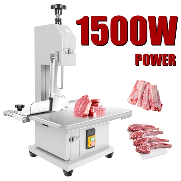 Electric Bone Saw Machine,1100W Butcher Bandsaw with 8 Blades,19in(L)x14in(W) Stainless Steel Workbeach,Thickness Range 0.04-3.9In,for Restaurant Kitchens,Supermarkets Meat,Meat Factories