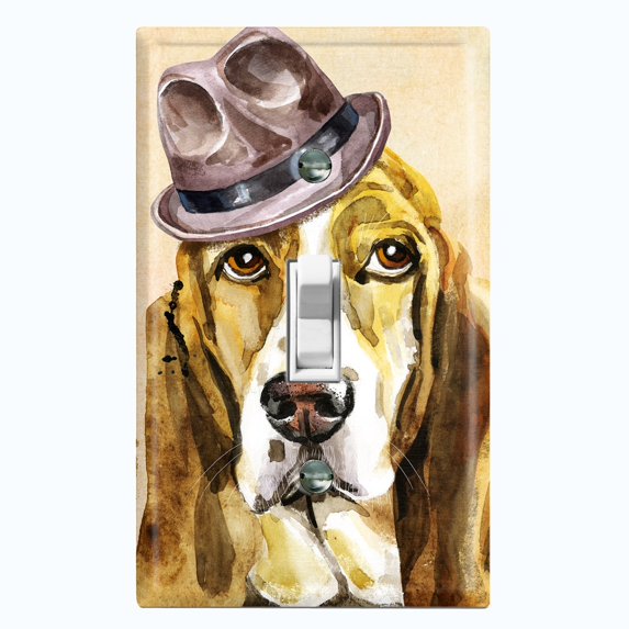 Metal Light Switch Plate Cover Cute Bloodhound Top Hat Outfit Beige DOG016
