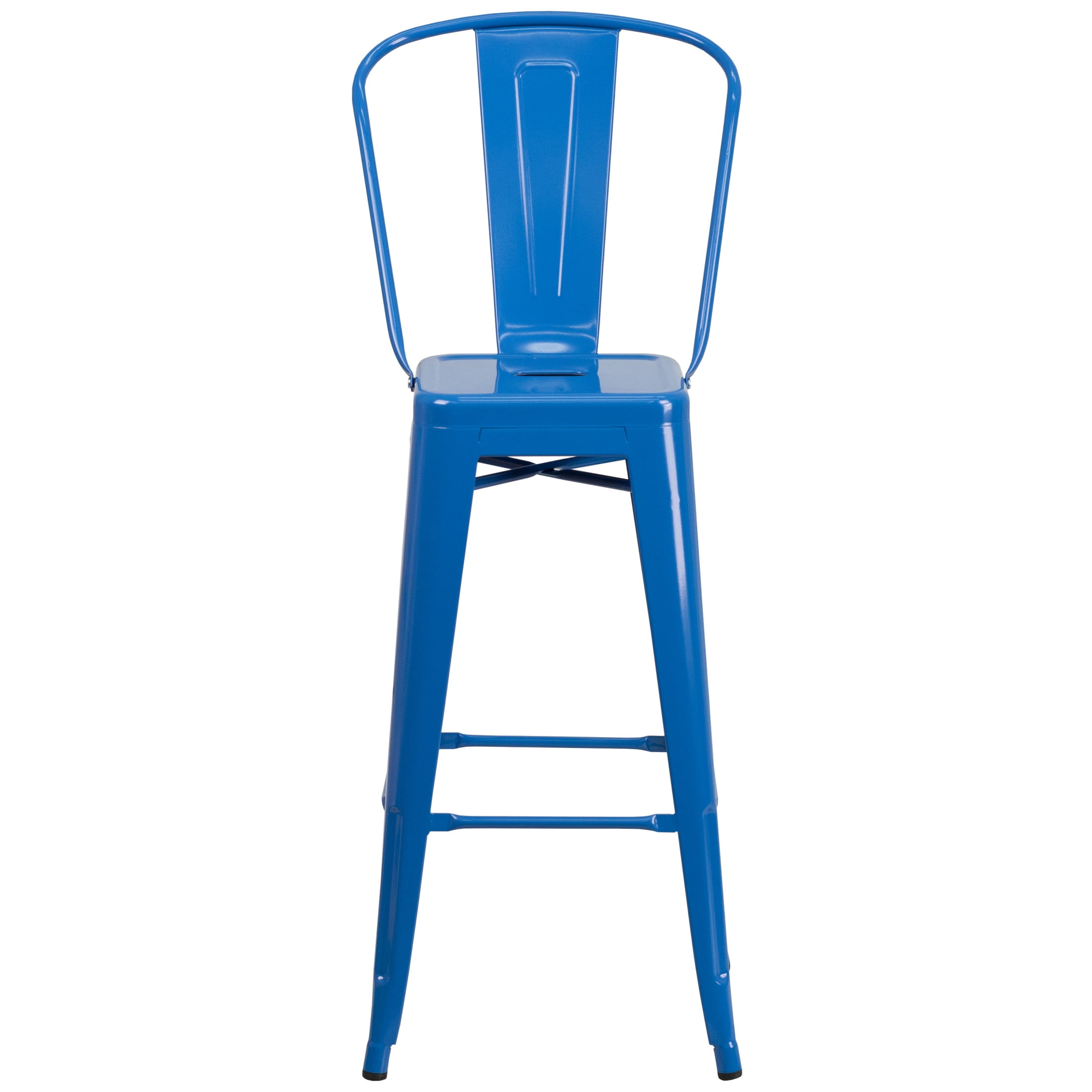 Merrick Lane Blue 30" High Metal Bar Height Stool with Removable Back for Indoor-Outdoor Use