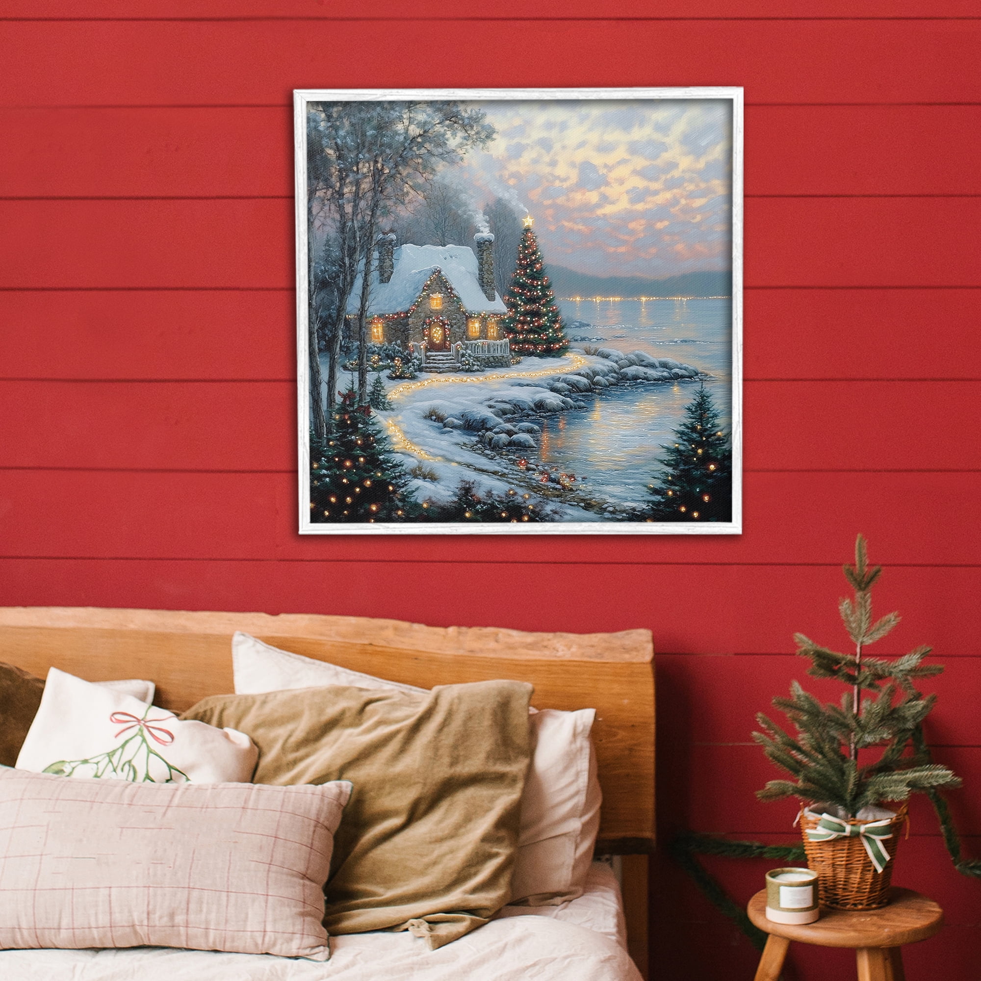Stupell Industries Snowy Lit Cottage by Lake White Framed Giclee Art, design by Heidi Kuntz