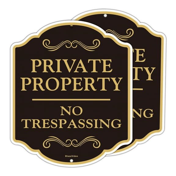 BlazeVideo 2 Pack "Private Property, No Trespassing" Signs Metal 12''x10'' Rust Free 40-Mil Aluminum UV Printed,Easy to Mount Weather Resistant Long Lasting Ink for Home Security