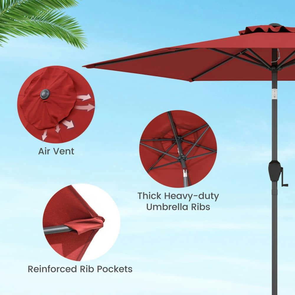 Yardi Yarda 7.5 Feet Outdoor Patio Heavy Duty Market Umbrella with Push Button Tilt, Outdoor Shade, Red