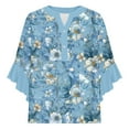 thumbnail image 4 of Njagoc3 Womens V-Neck Floral Chiffon Top - Elegant Summer Blouse with Lace Trim Details | Sheer Sleeve Accents, Keyhole Back | Light Blue/White Print for Date Nights/Weddings, 4 of 6