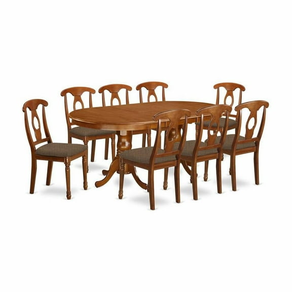 East West Furniture Plainville 9-piece Dining Set with Cushion Chairs in Brown