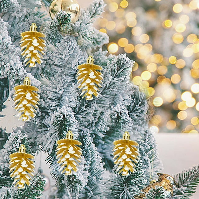 Adornos Navideños de Piñas para Árbol de Navidad, Colgantes de Plástico Pintado Dorado | 6 Unidades de 7 X 4 Cm / 2,76 X 1,57 Pulgadas