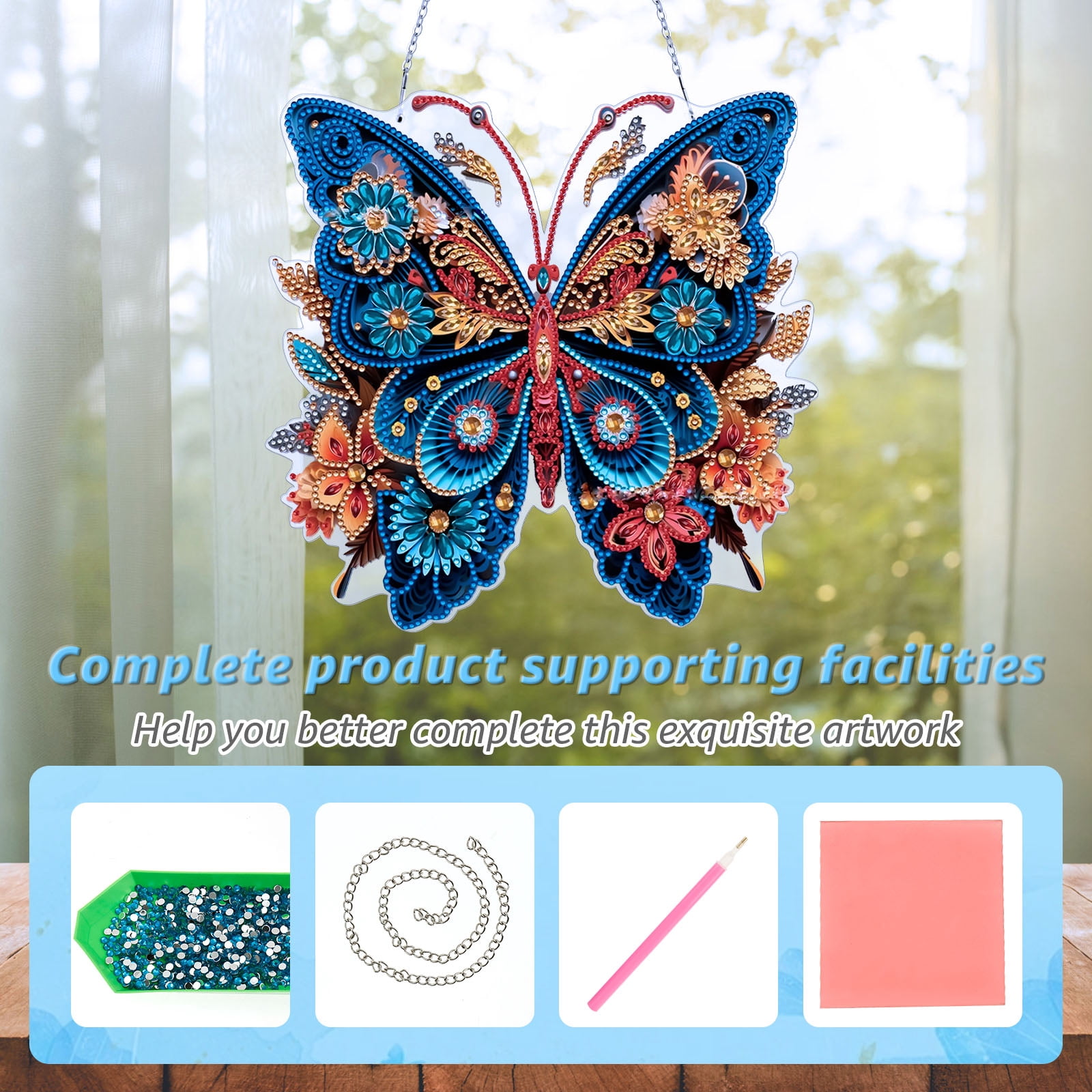 2 PACK DIY Hanging Diamond Art Pendant Painting Kit Butterfly, Special Crystal Gem Craft Painting Kit Ornament, Box Package,9.5x9.8inch