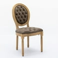 thumbnail image 3 of DECMAY French Style Dining Chairs Set of 2, Solid Wood Frame, PU Leather Upholstered, Button-Tufted High Back with Nailhead Trim, Olive Green, 3 of 19