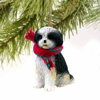 Shih Tzu Puppy Cut Miniature Dog Ornament Black White