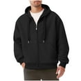 thumbnail image 2 of BiZtdJrK Mens Drawstring Hoodies Zip Up Long Sleeve Jackets with Pockets Lightweight Casual Solid Color Hooded Sweatshirts, Black, XXL, 2 of 9