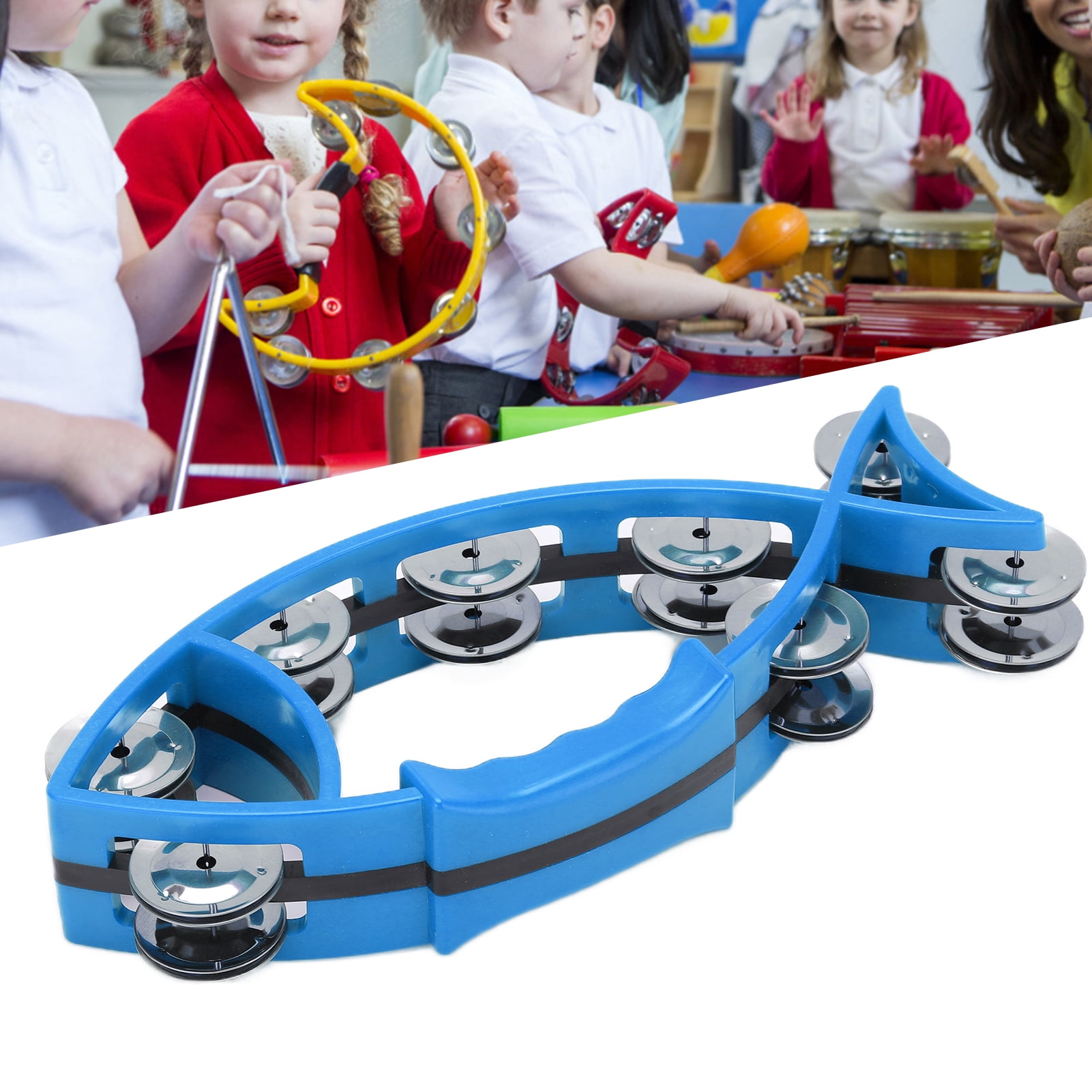 Tambourine, Fish Shaped Tambourines Instrument Mini For Gift For Party Blue