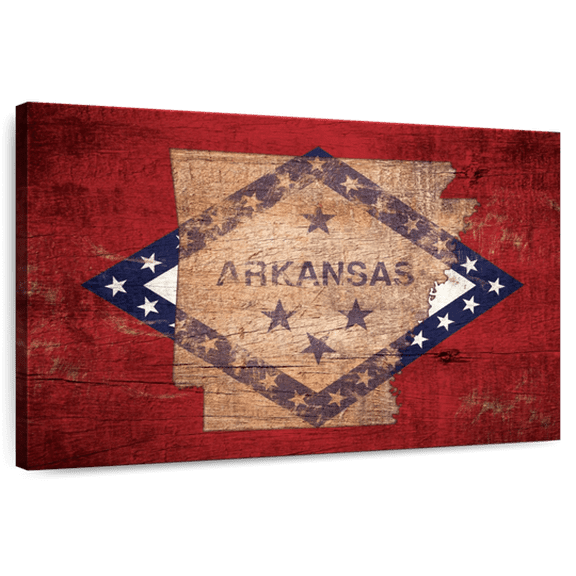 Elephant Stock State Map Over Arkansas Flag Wall Art - Horizontal Canvas Wall Art - Living Room Wall Decor - Flags Canvas - Red And Brown Decor - 12" x 8"