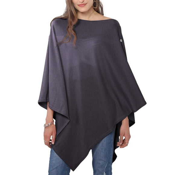 Poncho de pelo corto con forma de chal para mujer, 100 cm, gris oscuro