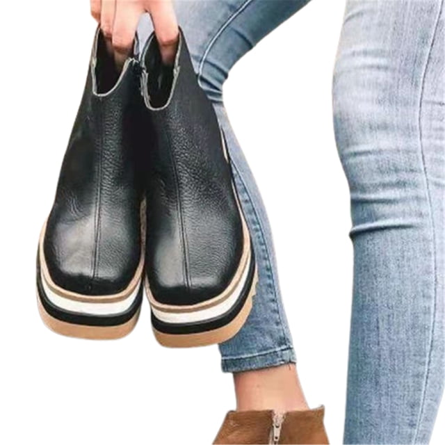 Bottes Plates-Formes pour Femmes avec Fermeture Éclair Latérale à la Mode pour l'Hiver Automne