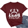 thumbnail image 2 of Gibobby Blusa Casual Para Mujer Camiseta de manga corta con cuello redondo y estampado de para mujer O Holy Night（Vino， XL), 2 of 3
