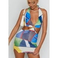 thumbnail image 5 of Womens Dress Geometric Print V-Neck Sleeveless One-Piece Halterneck Sundress, 5 of 8