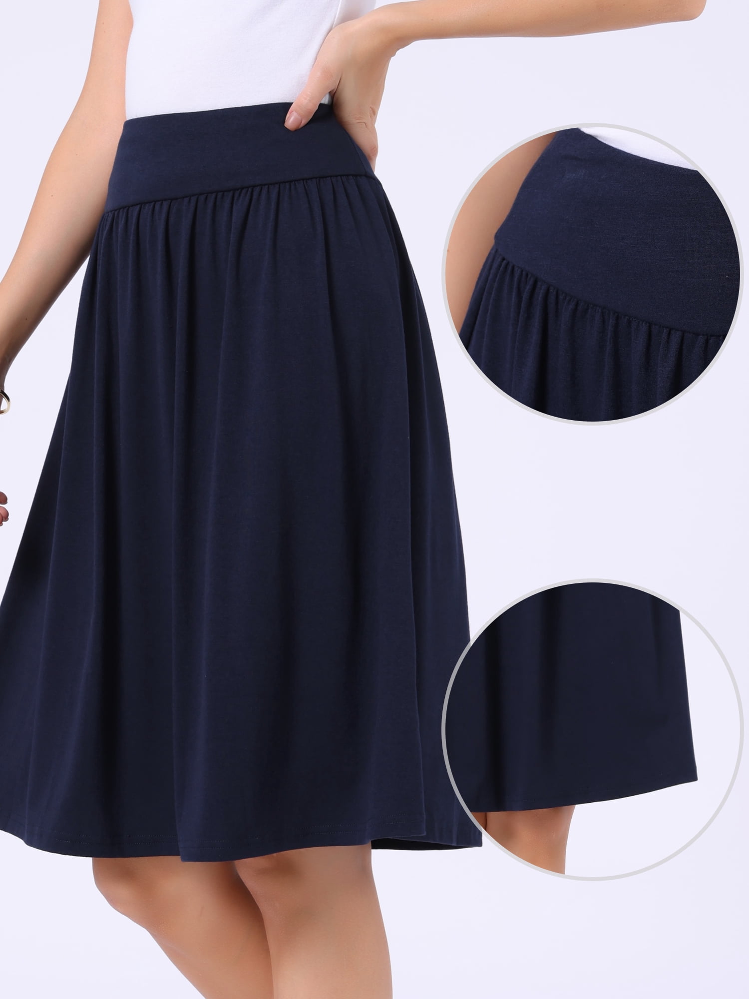 DARING DIVA Women's A-Line Midi Skirts Flared Flowy Skirt X-Small Navy Blue