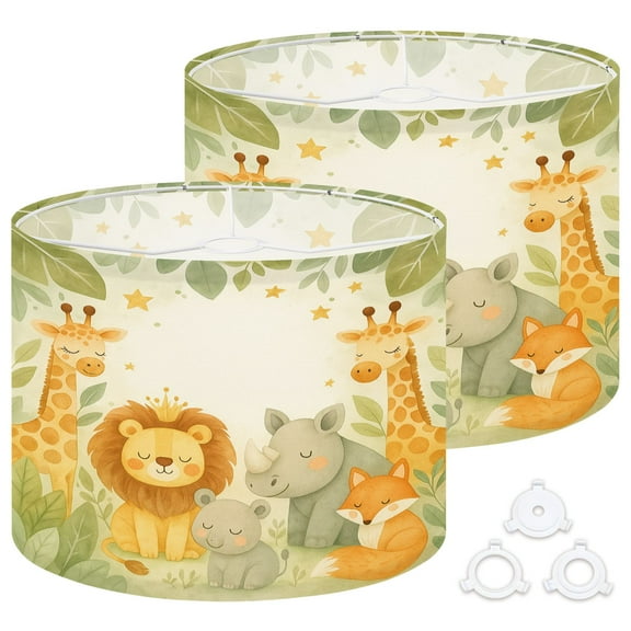 Lamp Shades Set of 2 Easy Assembly animals watercolor baby elephant lion zebra giraffe Drum Lampshades for Table Lamps Floor Lamps Pendant Light 13"x13"x10" Replacement Lamp Shade