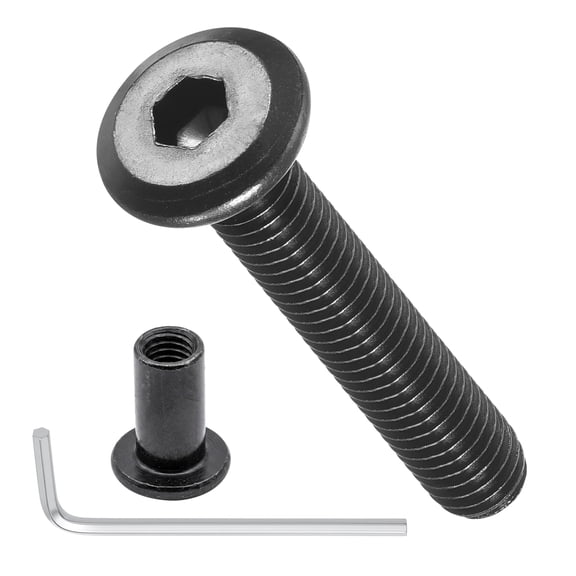 Furniture Connector Bolts Cap Nut Kit with Wrench(M6-1x35mm) 20Pcs, Connector Bolts M6 Countersunk Screw Barrel Nuts Binding Screws, for Chair Cabinet Bed, Black