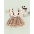 thumbnail image 3 of Toddler Girls Summer Casual Princess Dress Flying Sleeve Leopard Print Patchwork Dress with Headband, 3 of 7