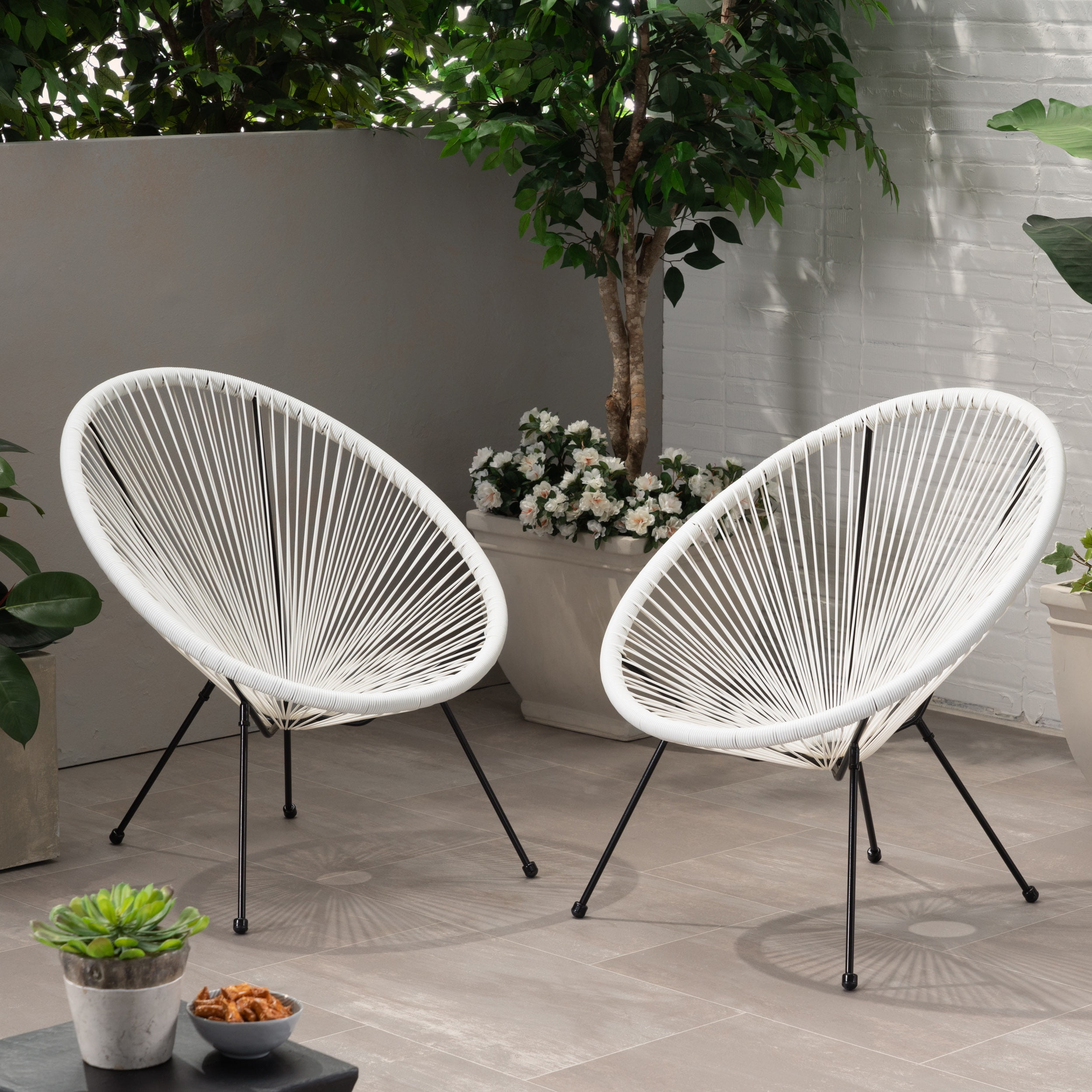 Yanais Outdoor Hammock Weave Chair with Steel Frame, Set of 2, White