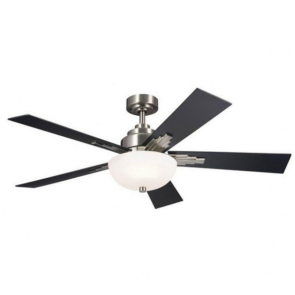 5 Blade Ceiling Fan with Light Kit in Art Deco Style-17.5 inches Tall and 52 inches Wide-Brushed Stainless Steel Finish-Black Blade Color Bailey