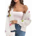 thumbnail image 3 of Women'S Cropped Cardigan Sweaters Boho Crochet Floral Embroidery Oversized Open Front Knit Sweater Outwear White M, 3 of 8