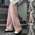 thumbnail image 2 of SBYOJLPB Girls Baggy Wide Leg Pants with Cute Bow Design Casual Elastic Waist Drawstring Loose Long Pants, 2 of 5