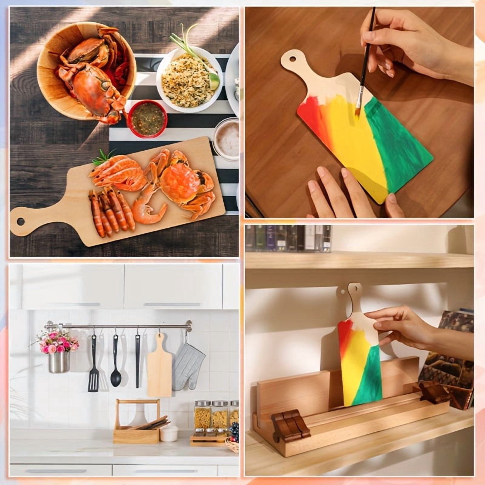 48Pcs Mini Cutting Boards With Handle, Mini Charcuterie Boards, Small Wooden Cutting Board, Unfinished Wood Paddle Boards, Cutting Board for Crafts, Christmas Cooking Decor, Food Display, DIY