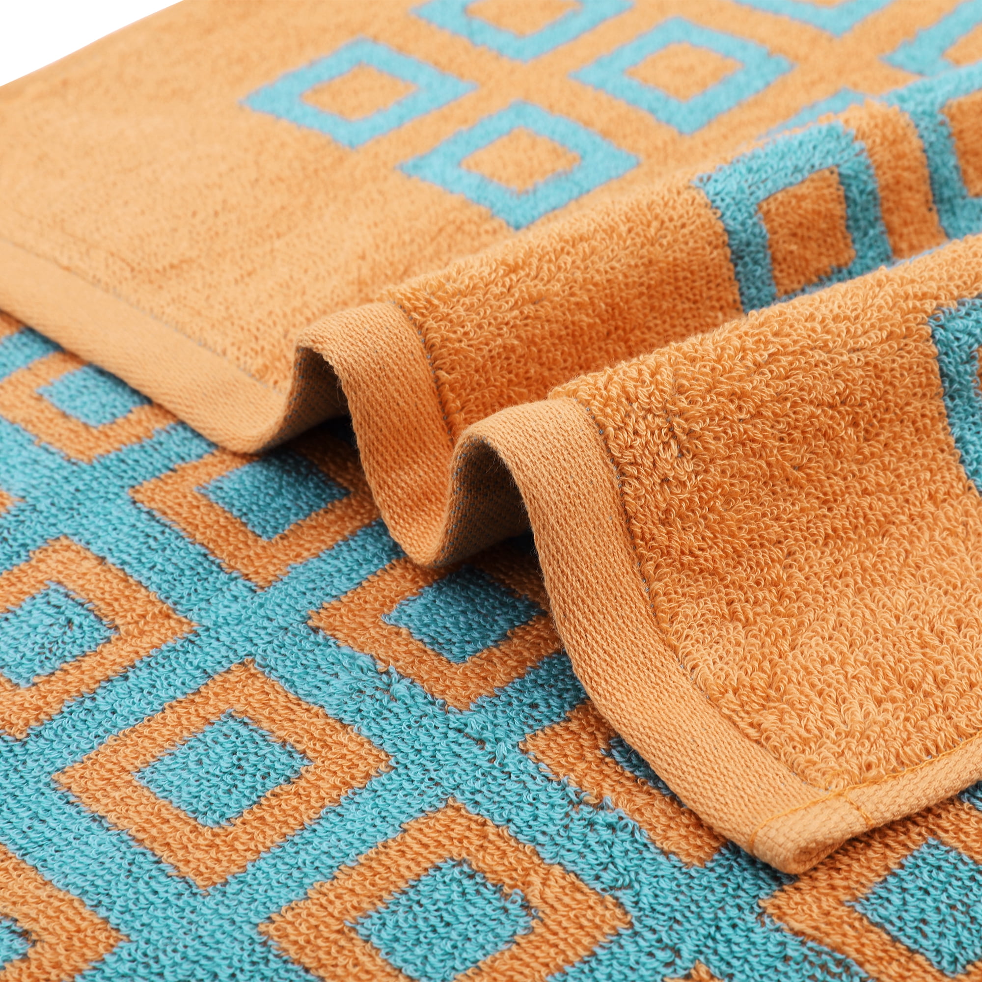 Unique Bargains Geometry Patterned Cotton Hand Towels Blue 4 Pcs