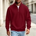 thumbnail image 4 of Fmbrln Fall Winter Mens Quarter Zip Sweatshirt Knit Stand Collar Long Sleeve Shirts Solid Color Pullover Tops with pocket Wine 3XL, 4 of 6