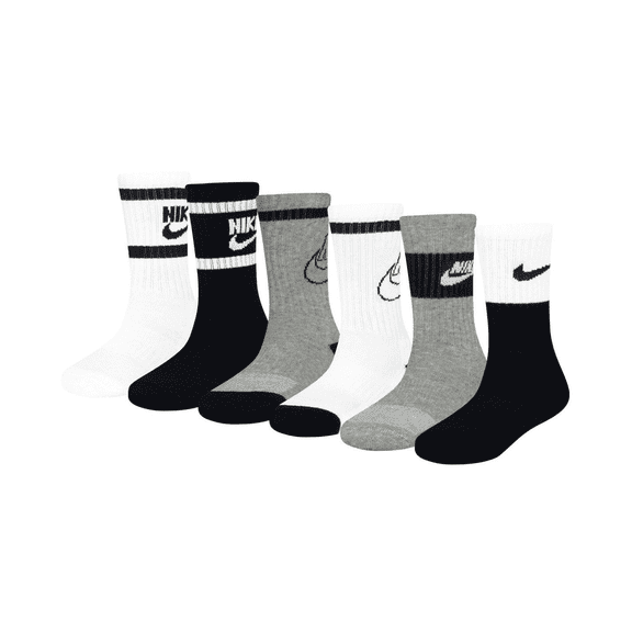 Nike Stretch Cotton Blend Knit Socks, Breathable Mesh, Cushioned 6 Pack Shoe Size 10C-3Y/ Sock Size 5-7