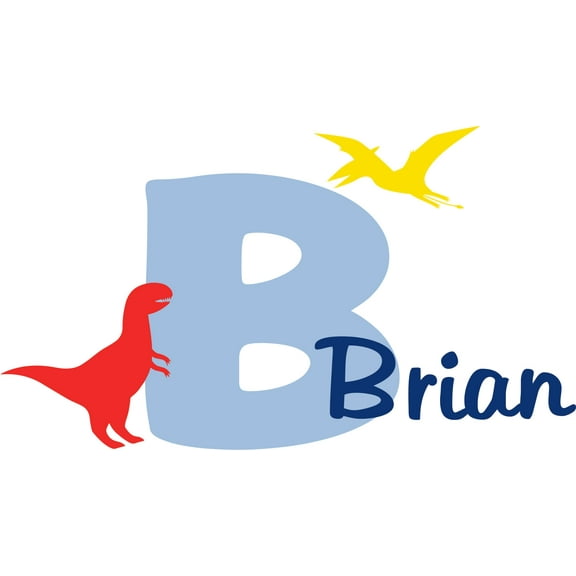 Dinosaur Flying Dino Trex Name Initial Customized Wall Decal - Custom Vinyl Wall Art - Personalized Name - Baby Girls Boys Kids Bedroom Wall Decal Room Decor Wall Stickers Decoration Size (15x30 inch)