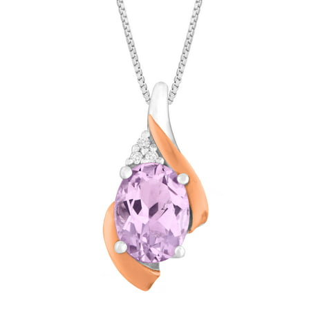 Duet 1 ct Natural Pink Amethyst Pendant Necklace with Diamonds in Sterling Silver & 10kt Rose Gold