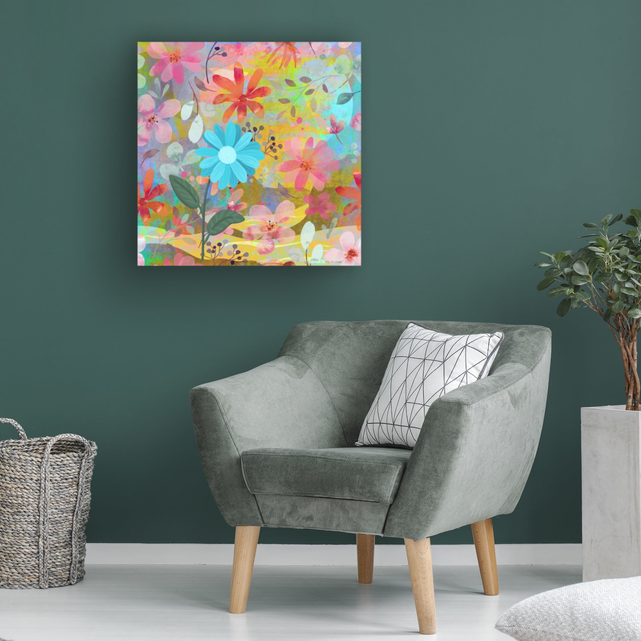 Canvas Wall Art - Ata Alishahi 'Singl Blue Flower' Wall Art for Living Room, Bedroom, or Office Décor by Trademark Fine Art - 14 x 14 Inches