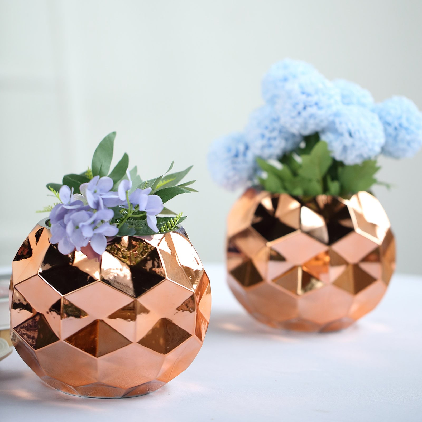 Efavormart 2 Pack 6" Rose Gold Mercury Glass Vases Honeycomb Geometric Vases For Wedding ...