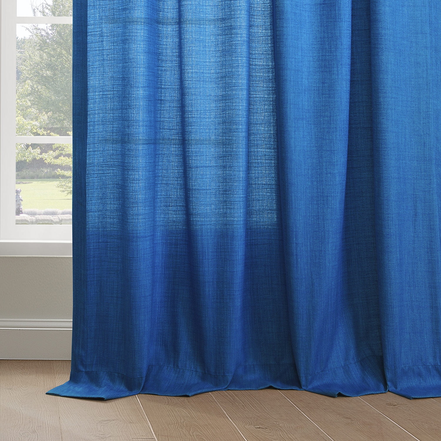 Half Price Drapes Blue Rustic Linen Weave Light Filtering Curtains for Bedroom (2 Panel), 50W X 84L