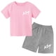 thumbnail image 3 of Conjunto de 2 piezas de camiseta y pantalones cortos informales con estampado de letras para niños y adolescentes a la moda para verano, 3 of 5