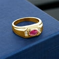 thumbnail image 3 of Gem Stone King Men's 18K Yellow Gold Plated Silver Red Created Ruby and White Moissanite Ring (1.50 Cttw, Gemstone July Birthstone, Oval 8X6MM,, Size 13), 3 of 3