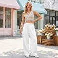 thumbnail image 4 of Women's Baggy Wide Leg Pants High Waisted Elastic Waist Casual Loose Sweatpants Solid Color Lounge Trousers with Pockets, 4 of 8