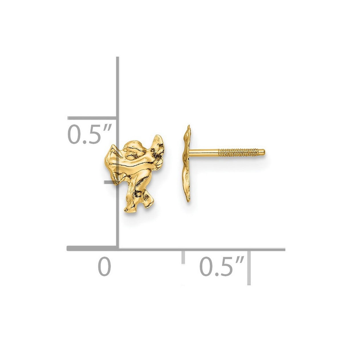 14k Gold Polished Cupid Threaded Post Earrings 7.5x4mm Wide Stud Earring for Women - .2 Grams