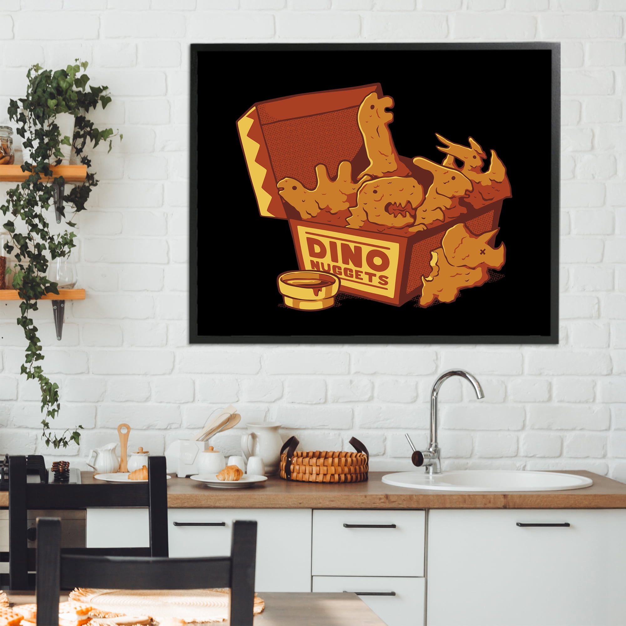 Stupell Industries Dino Nuggets with Sauce Black Framed Giclee Art, design by Tobe Fonseca