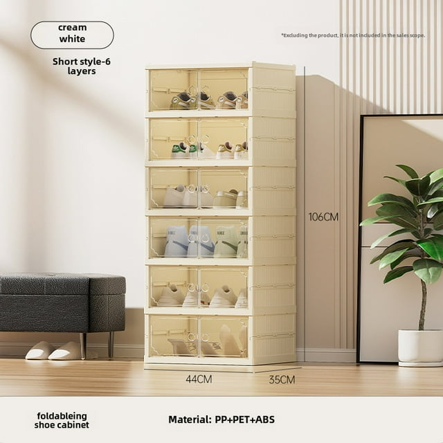 Armoire à Chaussures Pliable en Plastique Transparent avec Design Bas à 6 Couches Double Rangée, Aucune Installation Nécessaire (à Tirer), Contient 12 Paires, Organisateur de Rangement à Domicile Multi-Couches, Logo Personnalisable