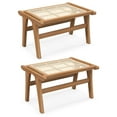 thumbnail image 1 of Costway 2 PCS Ottoman Footstool Natural Teak Wooden Foot Rest with Handwoven Rattan Indoor, 1 of 8