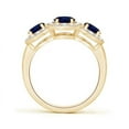 thumbnail image 2 of ANGARA Natural Three Stone Blue Sapphire Ring with Diamond Halo in 14K Yellow Gold for Women (Size-7x5mm) | September Birthstone, Anniversary, Jewelry Gift for Women | Natural Blue Sapphire Ring, 2 of 7