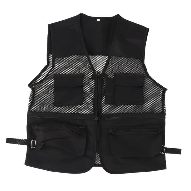 Chaleco militar Chaleco de pesca de malla multibolsillo transpirable duradero para actividades al aire libreXXL Negro