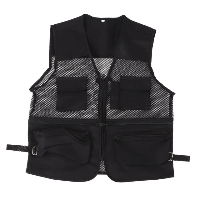 Chaleco militar de malla transpirable, duradero y con múltiples bolsillos para pesca al aire libre, XXL, negro.